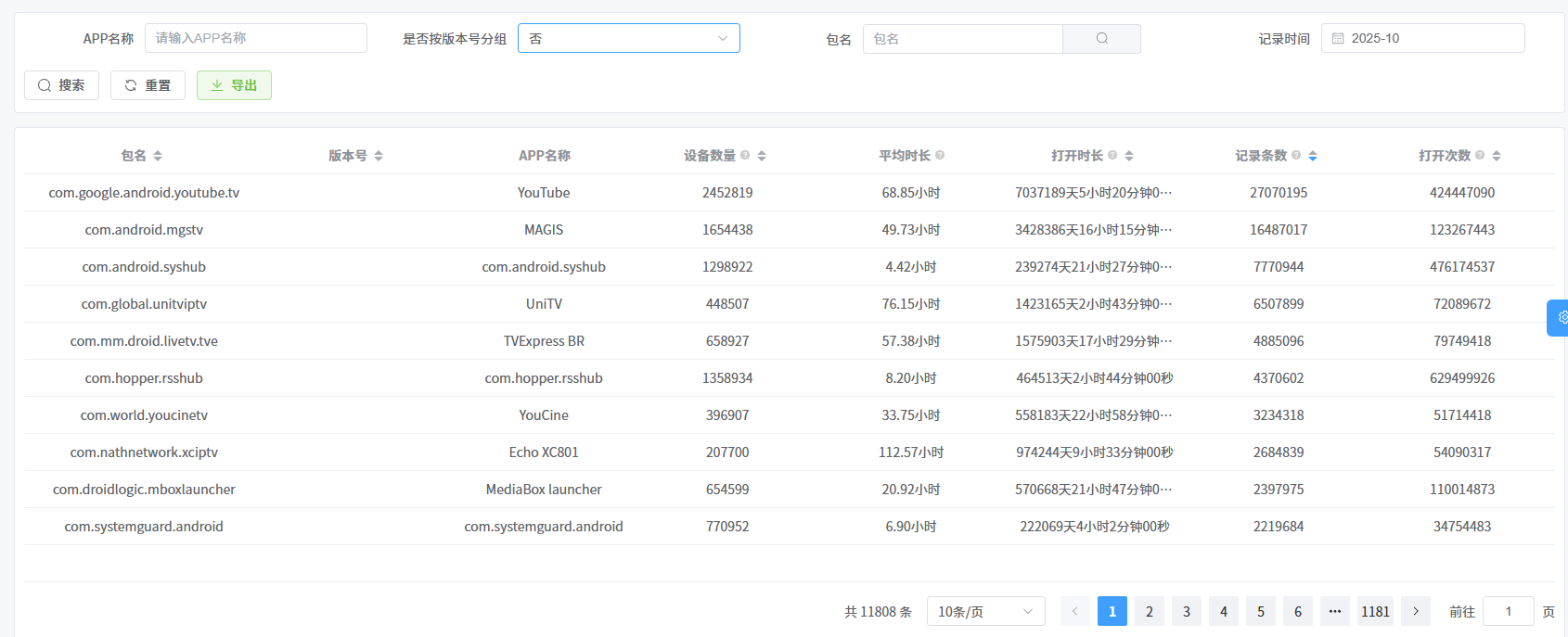 一级页面列表查询(不按版本号分组)