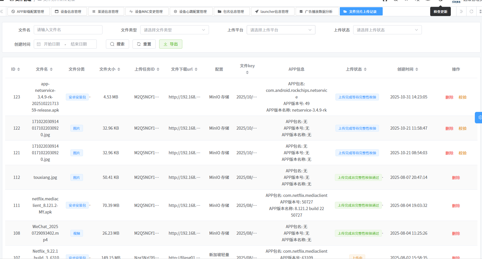 分片上传记录列表